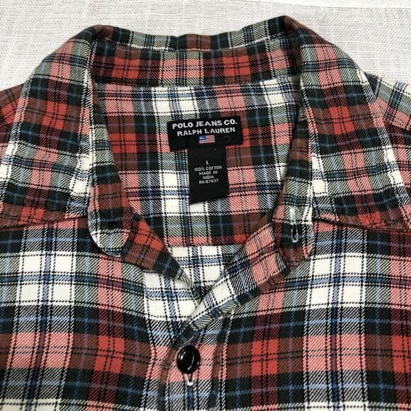 Vtg Polo Jeans Co Ralph Lauren Flannel Shirt Men L Grey Red Plaid Button Up Work - Picture 3 of 13